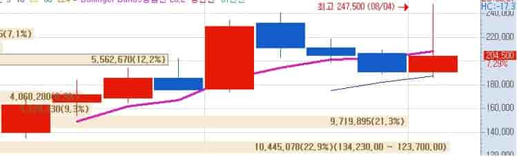 달바글로벌 목표주가 키움증권 주봉차트